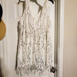 White and silver sequin mini dress